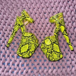 Hella Heels Yellow Snake Print Platform Heels
